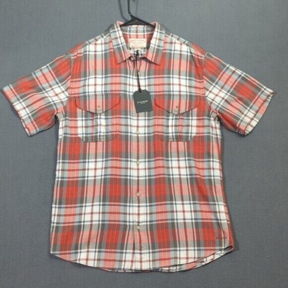 Filson Shirt Men's M Red Plaid Light Weight Alaskan Guide Shirt Short Sleeve NWT - Picture 2 of 11